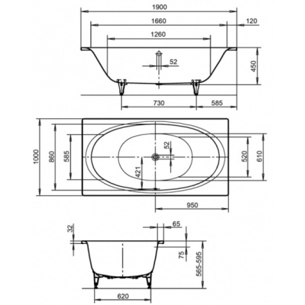 Ванна стальная (190x100) Kaldewei ELLIPSO DUO 286000010001
